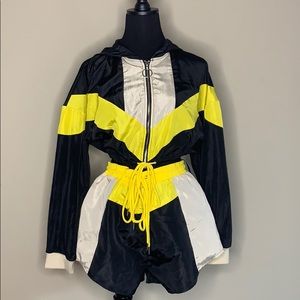 Colorblock Hooded Shell Windbreaker Crop Set